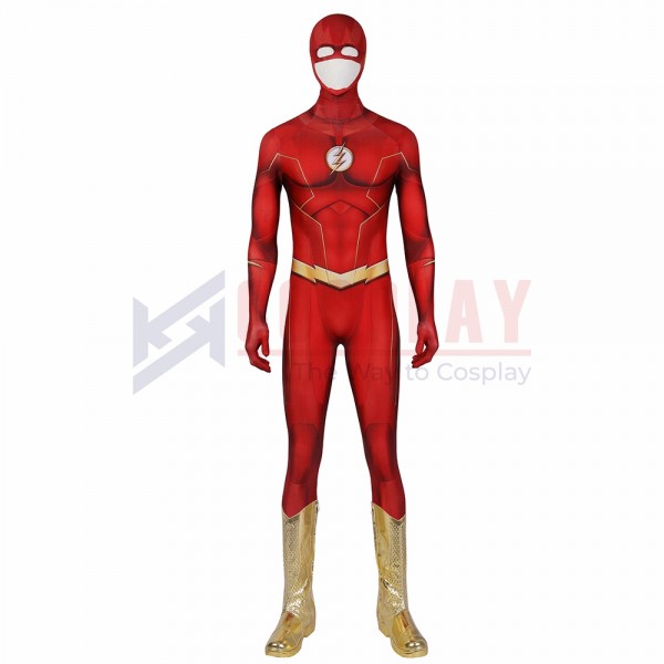 The Flash S8 Barry Allen Spandex Cosplay Costumes With Gold Boots